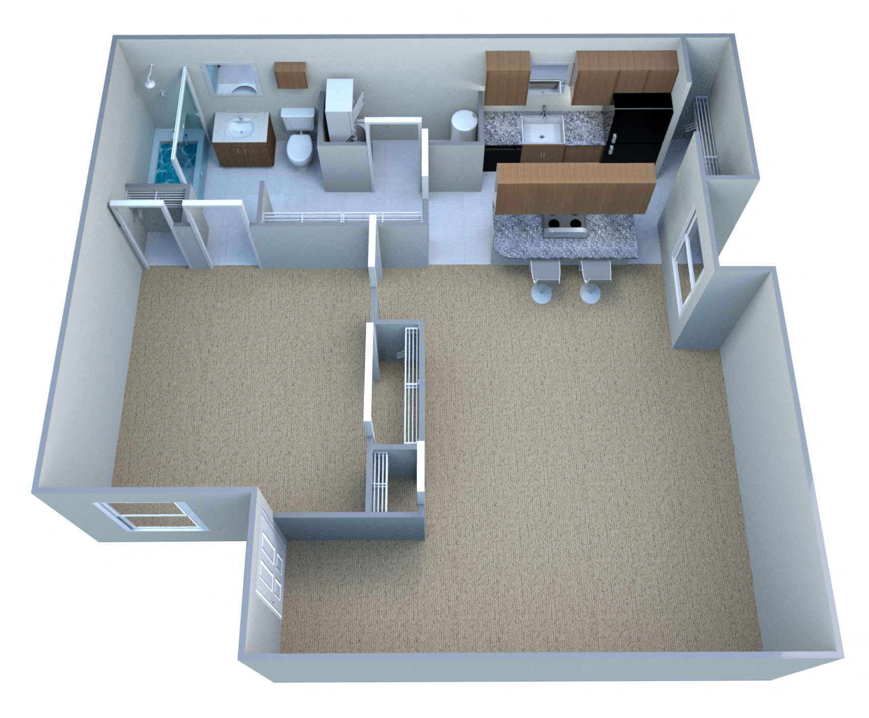 Floor plan for 1 bed, 1 bath, 520 sqft