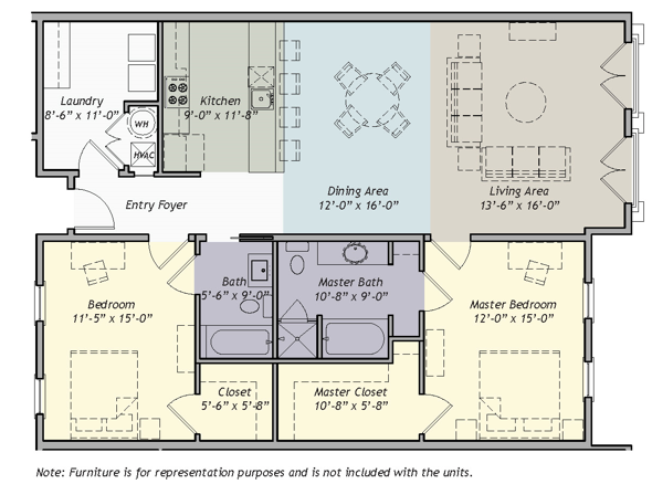 Floor plan for 2 beds, 2 baths, 1300 sqft