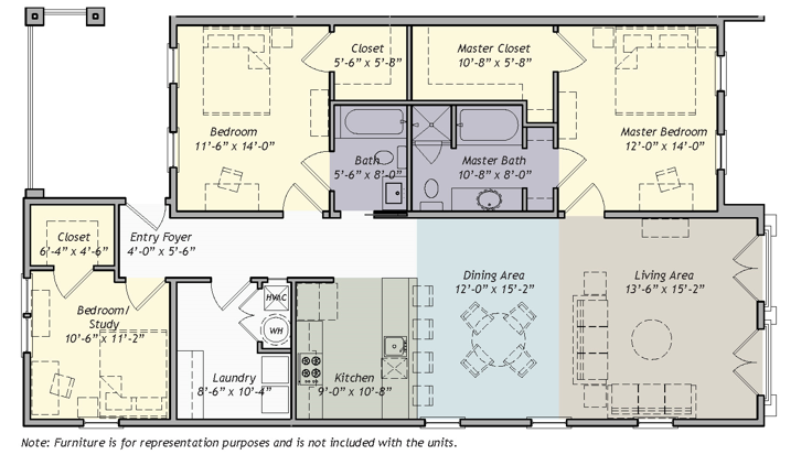 Floor plan for 3 beds, 2 baths, 1500 sqft