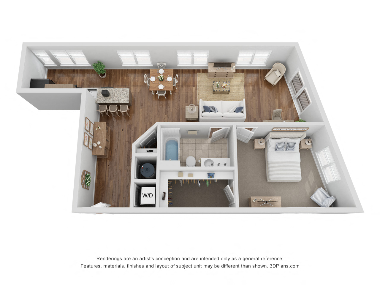 Floor plan for 1 bed, 1 bath, 800 sqft