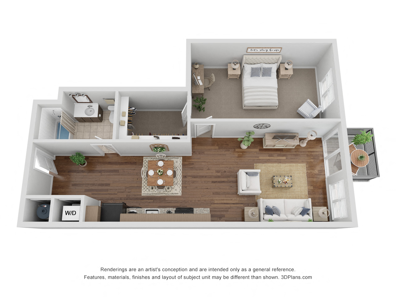 Floor plan for 1 bed, 1 bath, 830 sqft