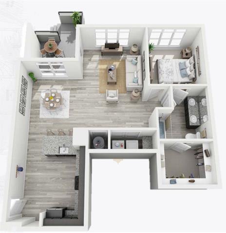 Floor plan for 1 bed, 1 bath, 850 sqft