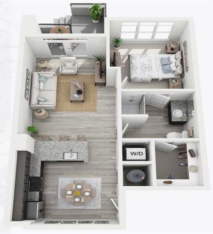 Floor plan for 1 bed, 1 bath, 625 sqft