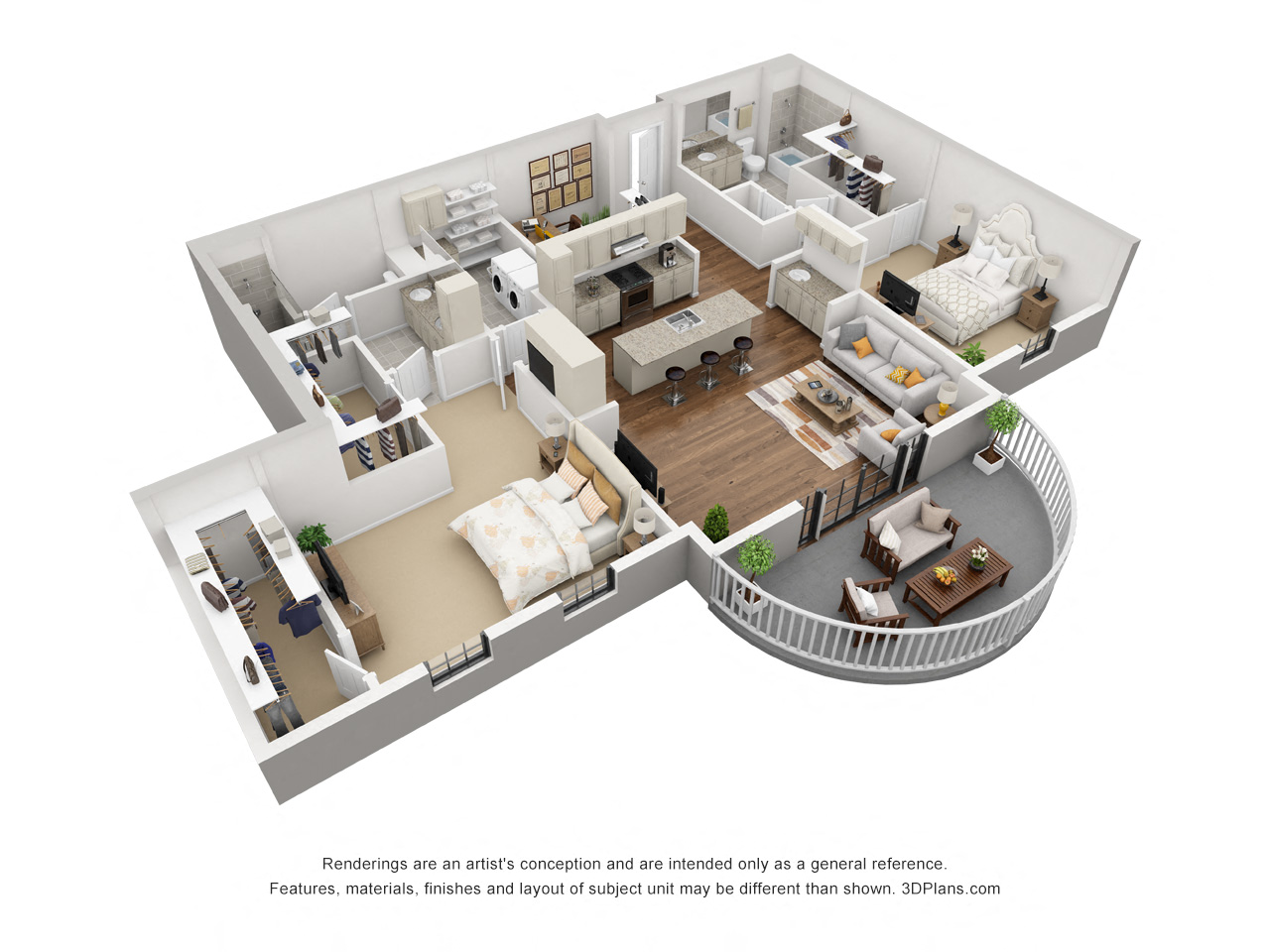 Floor plan for 2 beds, 2 baths, 1634 sqft