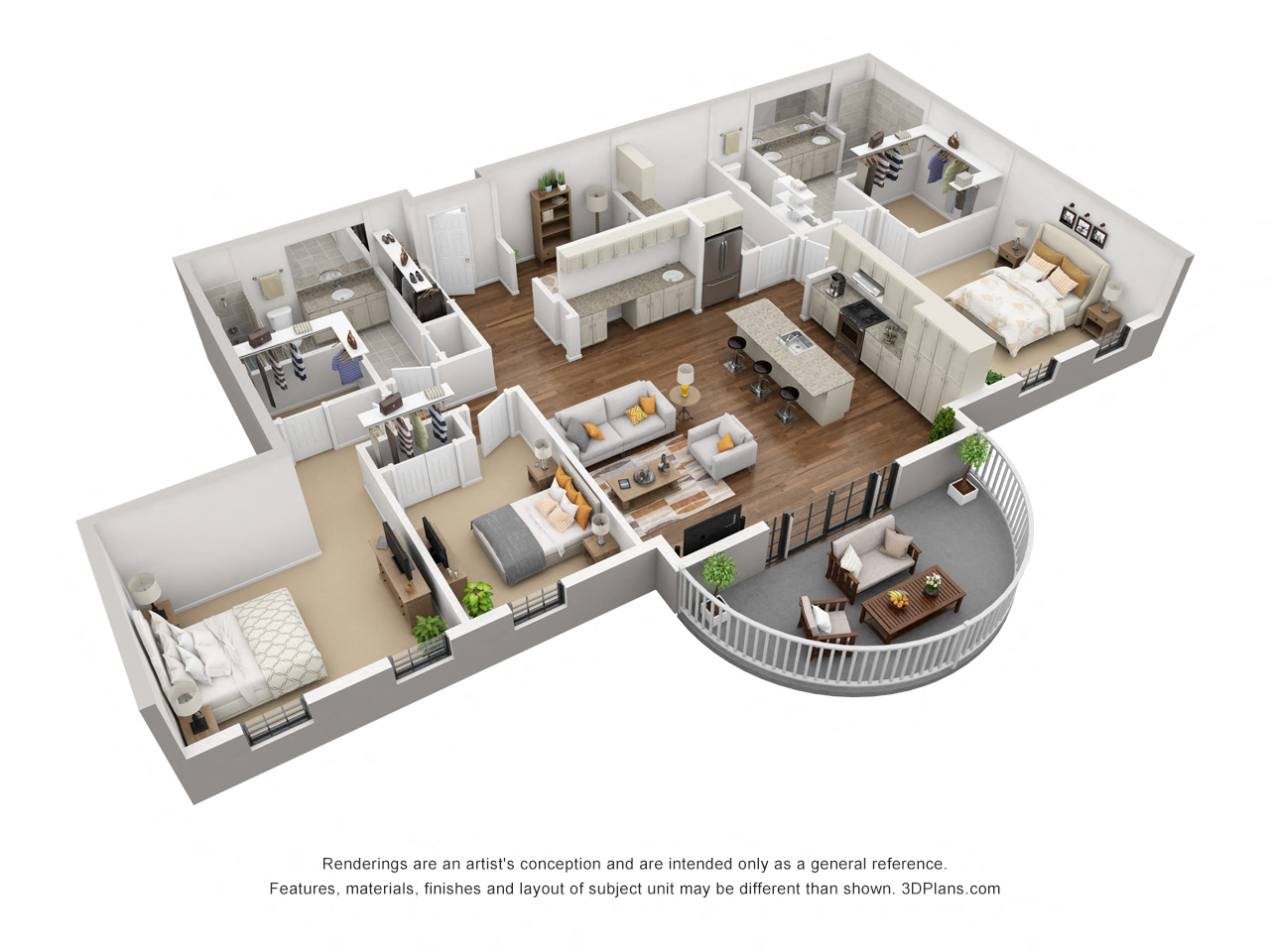Floor plan for 3 beds, 2 baths, 1932 sqft
