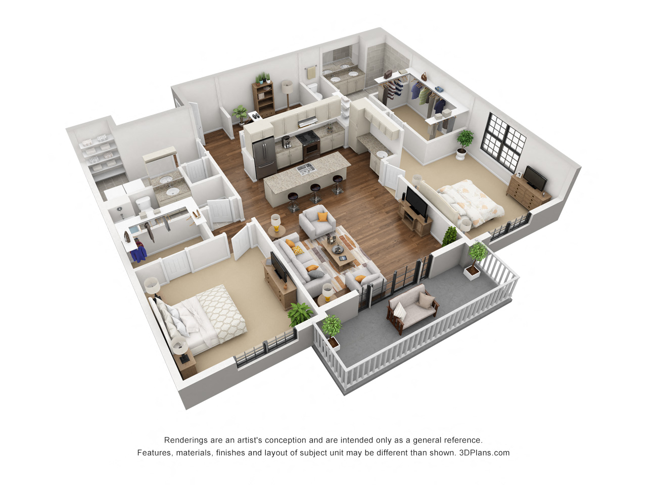 Floor plan for 2 beds, 2 baths, 1748 sqft