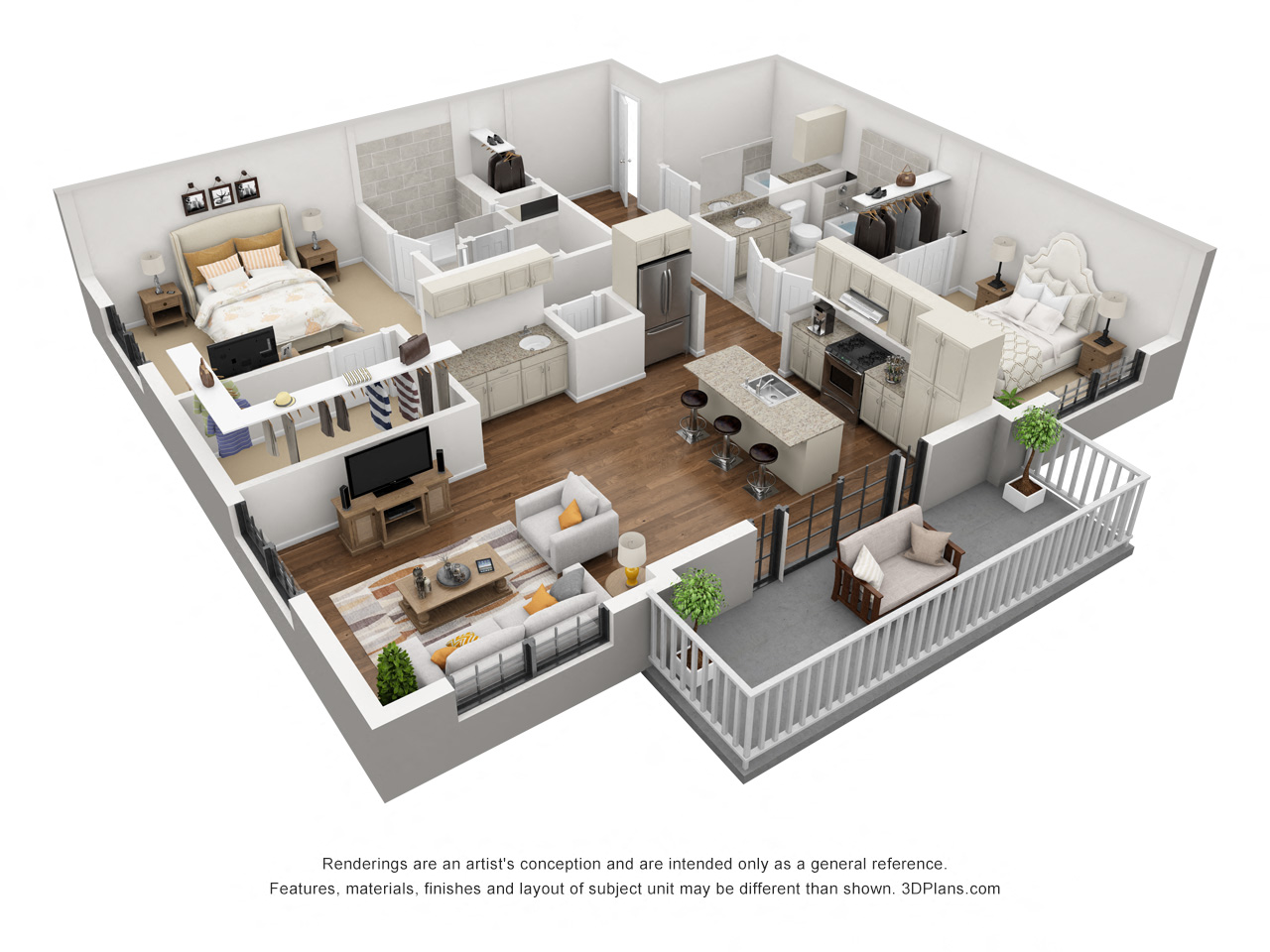 Floor plan for 2 beds, 2 baths, 1356 sqft