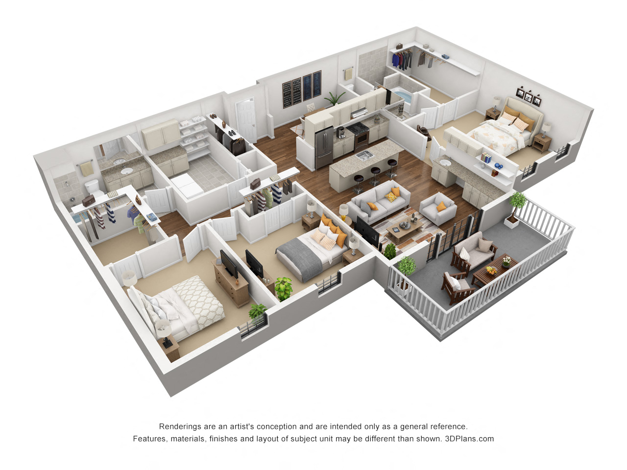 Floor plan for 3 beds, 2 baths, 1869 sqft