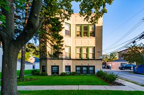 Chicago apartment for rent - A tree is in front of a building.