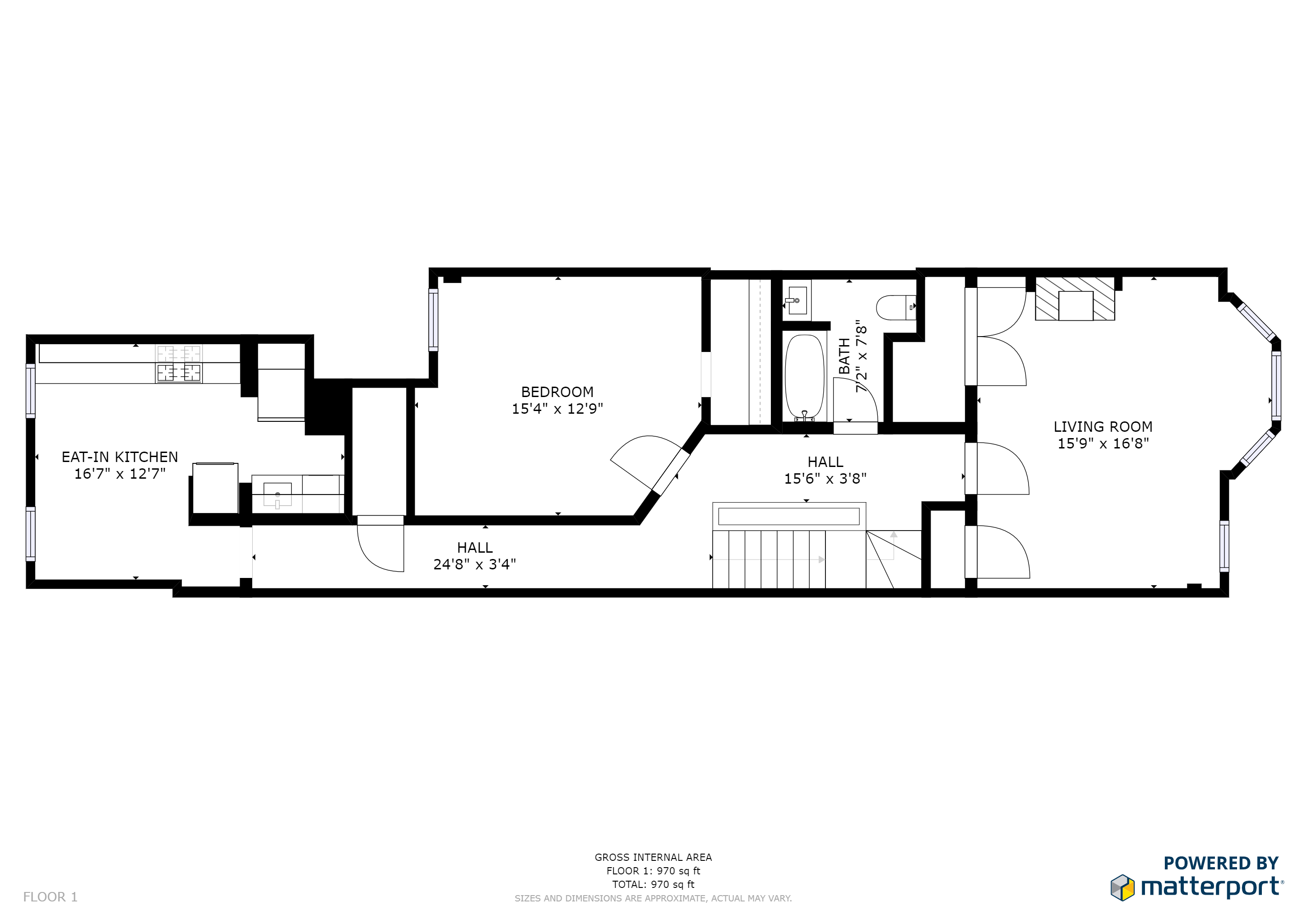 Floor plan for 4 beds, 1.5 baths, 1649 sqft