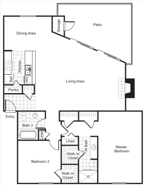 Floor plan for 2 beds, 2 baths, 1217 sqft