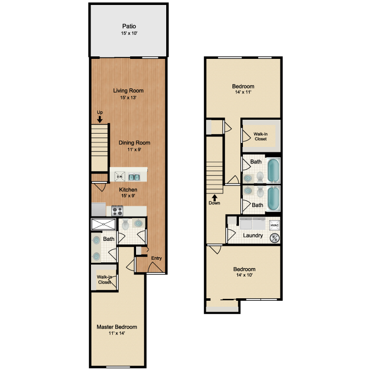 Floor plan for 3 beds, 3 baths, 1506 sqft