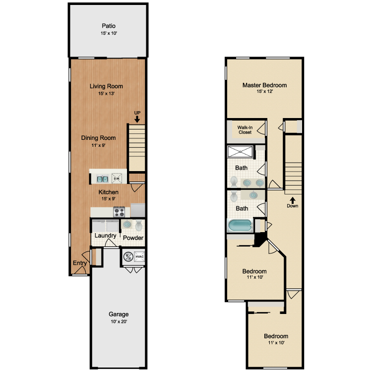 Floor plan for 3 beds, 2.5 baths, 1417 sqft