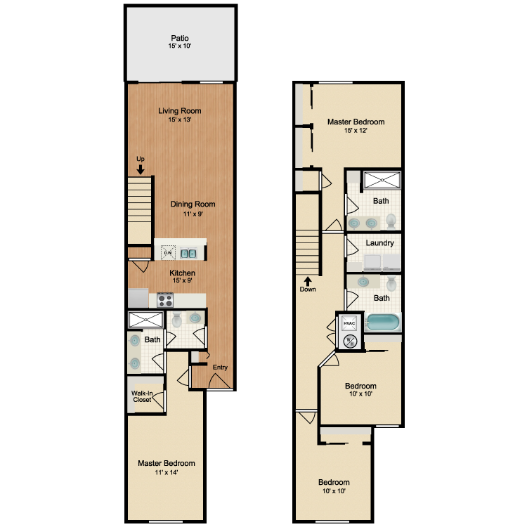 Floor plan for 4 beds, 3 baths, 1631 sqft
