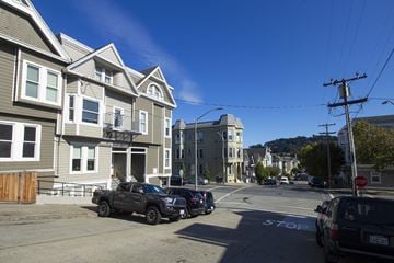 San Francisco apartment for rent - A street view with cars and buildings on a sunny day.
