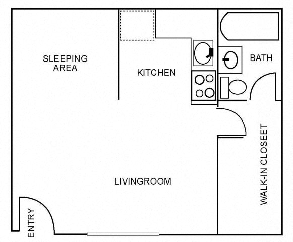 Floor plan for studio, 1 bath, 427 sqft