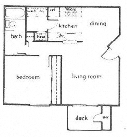 Floor plan for 1 bed, 1 bath, 704 sqft