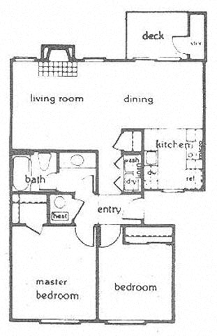 Floor plan for 2 beds, 1 bath, 875 sqft