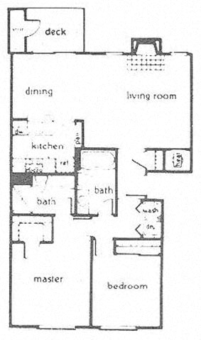 Floor plan for 2 beds, 2 baths, 986 sqft