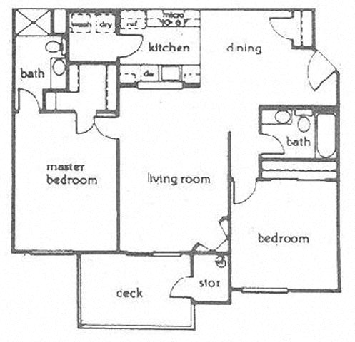 Floor plan for 2 beds, 2 baths, 1066 sqft