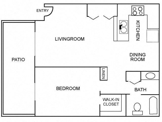 Floor plan for 1 bed, 1 bath, 793 sqft