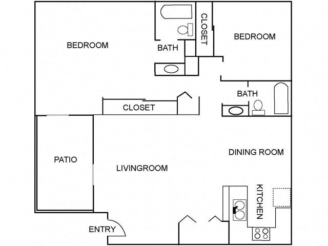 Floor plan for 2 beds, 2 baths, 1079 sqft