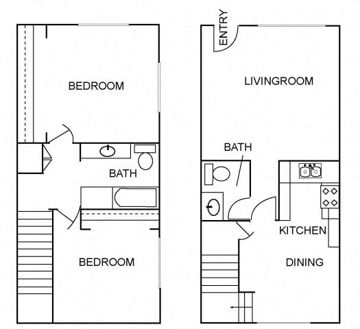 Floor plan for 2 beds, 1.5 baths, 1056 sqft