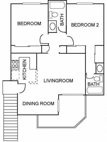 Floor plan for 1 bed, 1 bath, 580 sqft