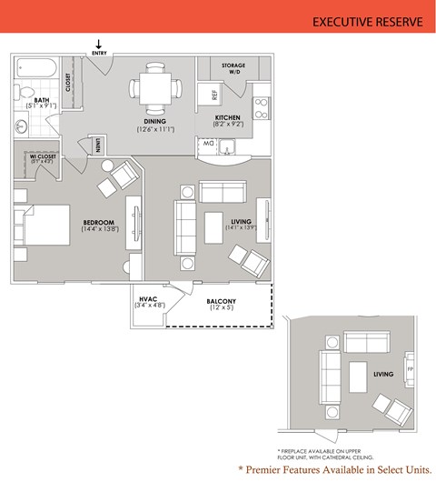 Floor plan for 1 bed, 1 bath, 813 sqft