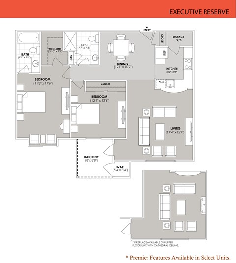 Floor plan for 2 beds, 2 baths, 1122 sqft