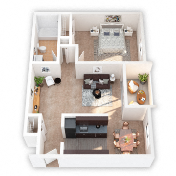 Floor plan for 1 bed, 1 bath, 662 sqft