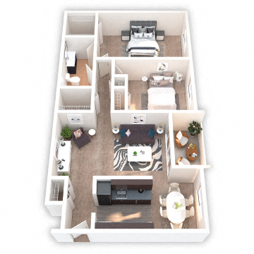 Floor plan for 2 beds, 1 bath, 862 sqft
