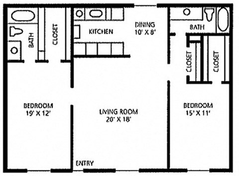 Floor plan for 2 beds, 2 baths, 1313 sqft
