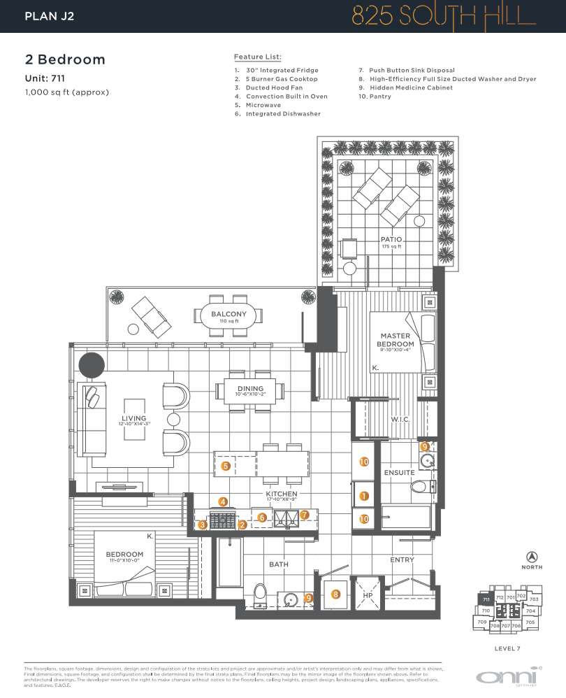 Floor plan for 2 beds, 2 baths, 991 sqft