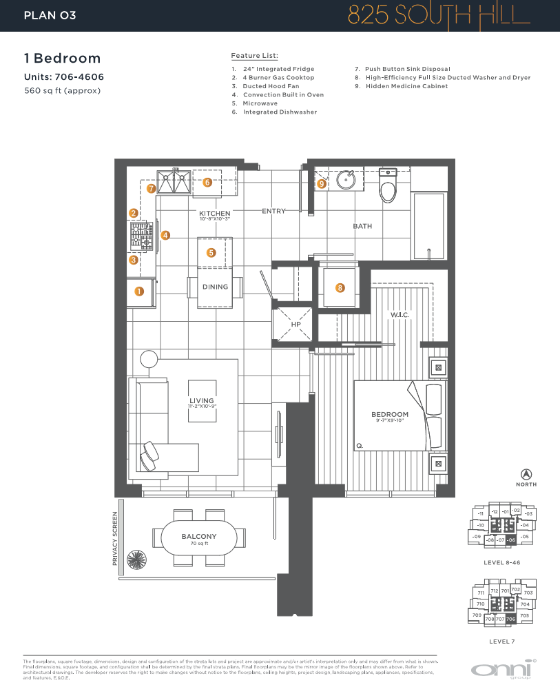 Floor plan for 1 bed, 1 bath, 562 sqft