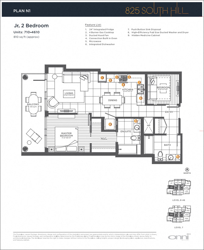 Floor plan for 1 bed, 1 bath, 807 sqft
