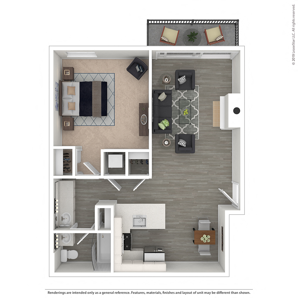 Floor plan for 1 bed, 1 bath, 710 sqft