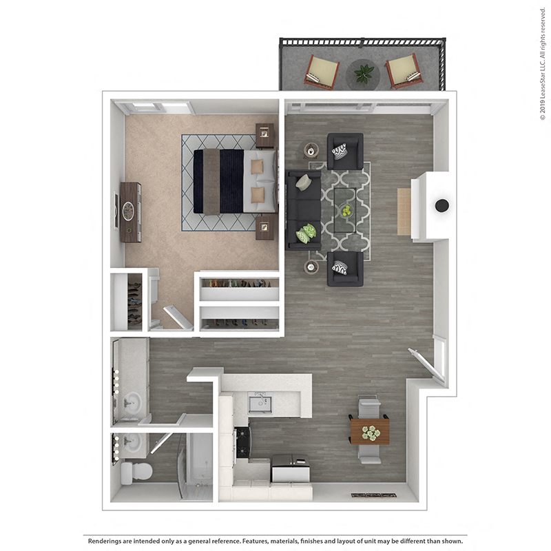 Floor plan for 1 bed, 1 bath, 710 sqft