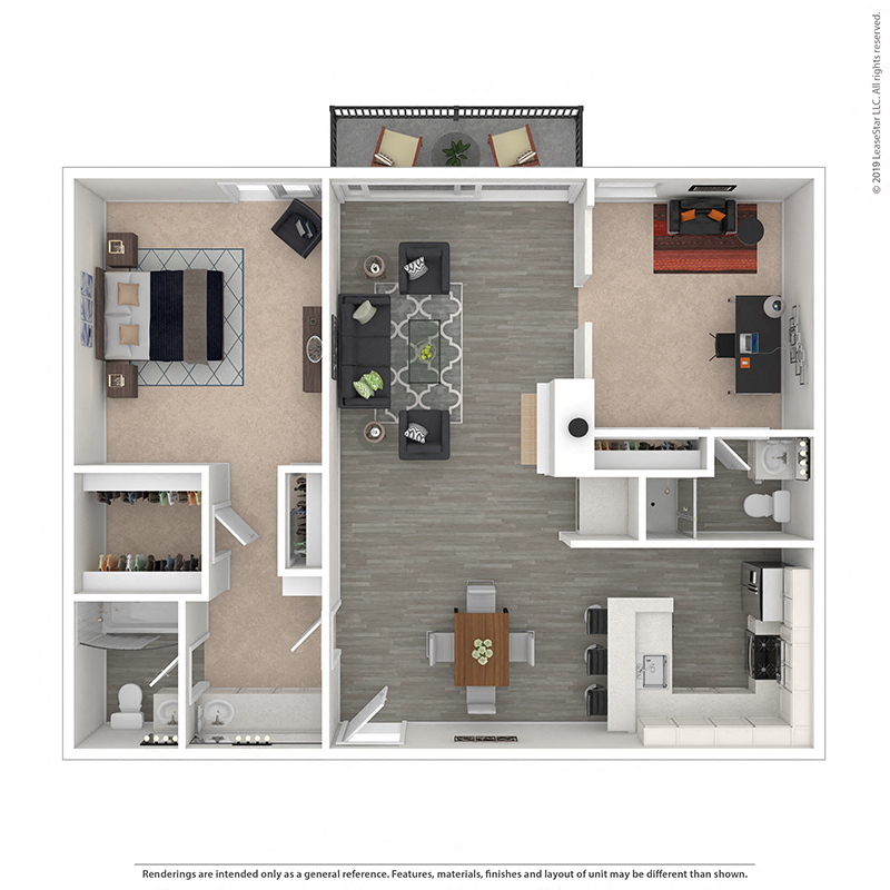 Floor plan for 1 bed, 2 baths, 1012 sqft
