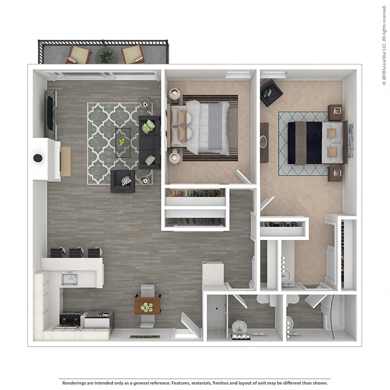 Floor plan for 2 beds, 2 baths, 1170 sqft