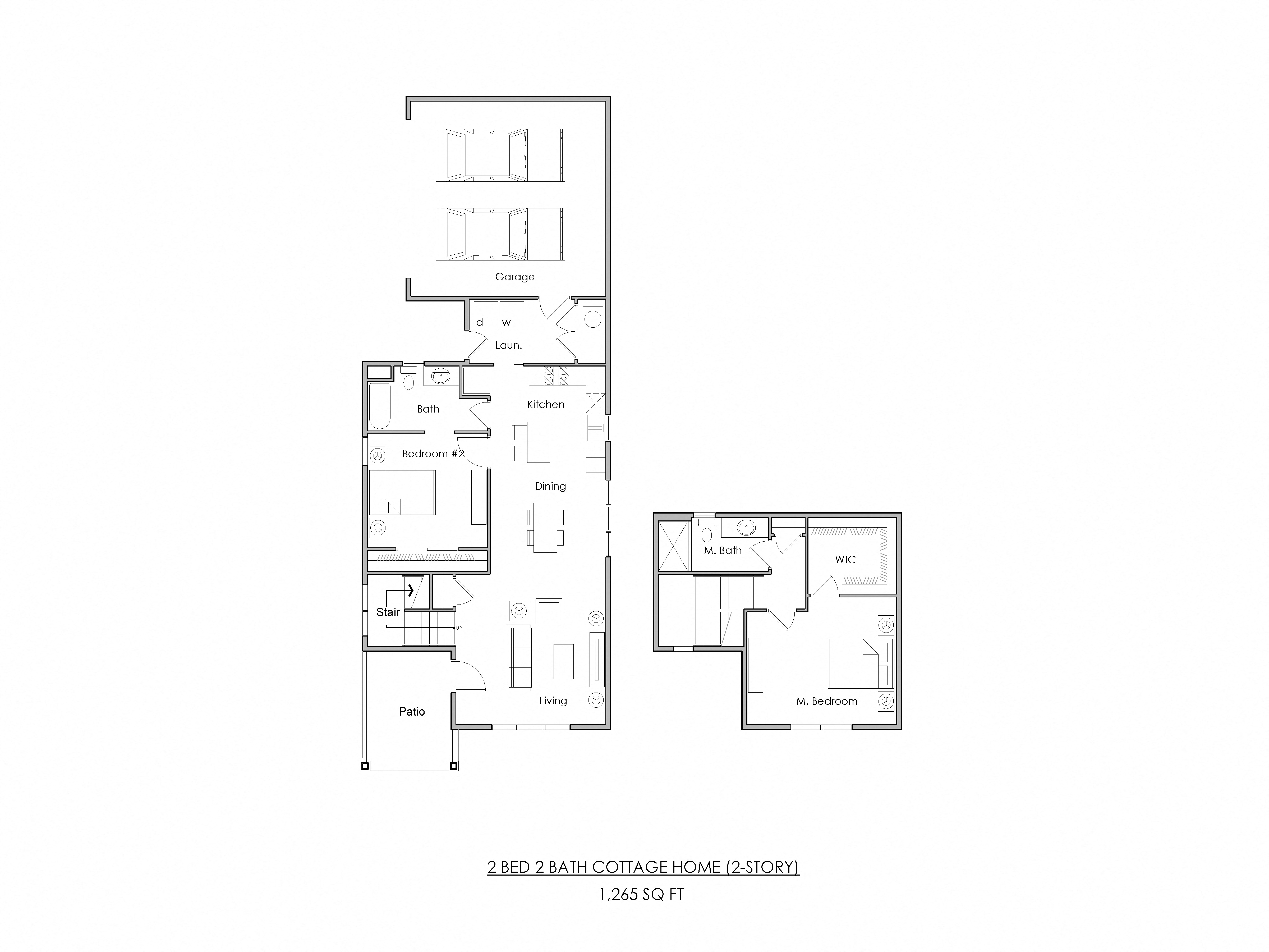 Floor plan for 2 beds, 2 baths, 1265 sqft
