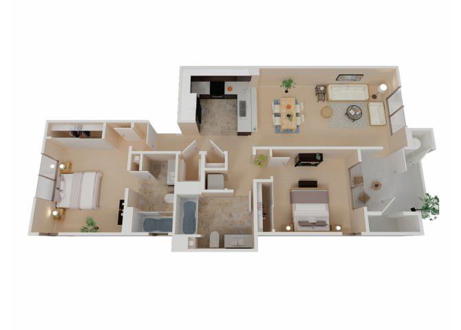 Floor plan for 2 beds, 2 baths, 1010 sqft