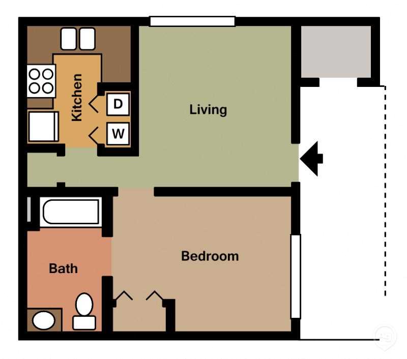Floor plan for 1 bed, 1 bath, 552 sqft