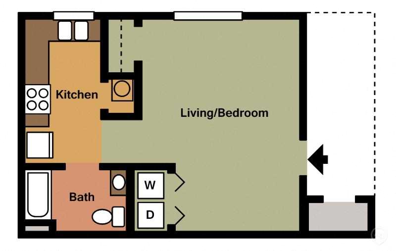Floor plan for studio, 1 bath, 497 sqft