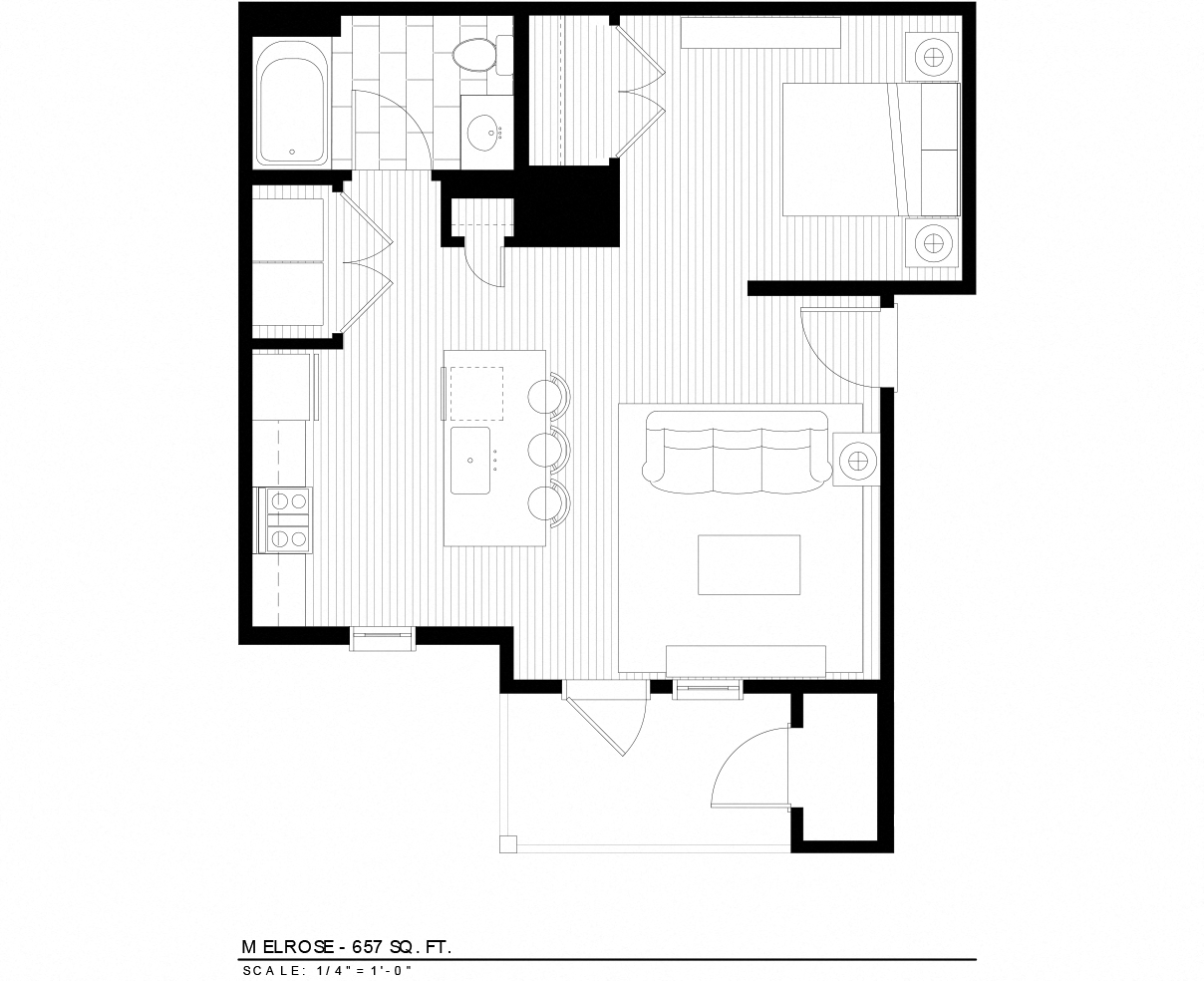 Floor plan for studio, 1 bath, 622 sqft