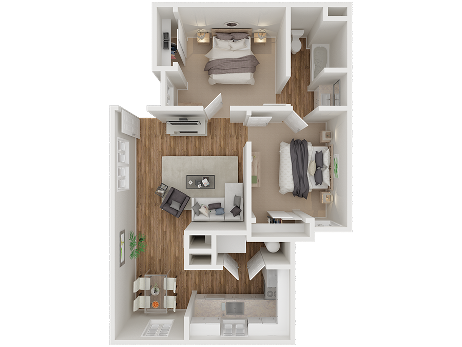 Floor plan for 2 beds, 1 bath, 750 sqft