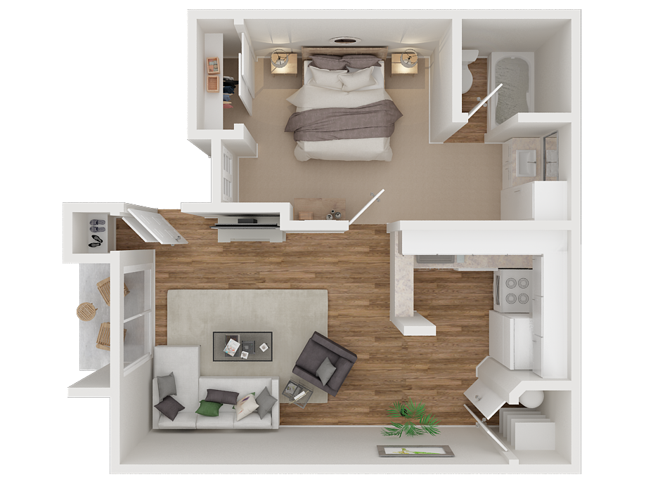 Floor plan for 1 bed, 1 bath, 600 sqft