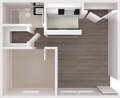 Floor plan for 1 bed, 1 bath, 528 sqft