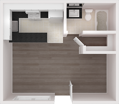 Floor plan for studio, 1 bath, 390 sqft