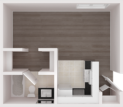 Floor plan for studio, 1 bath, 360 sqft